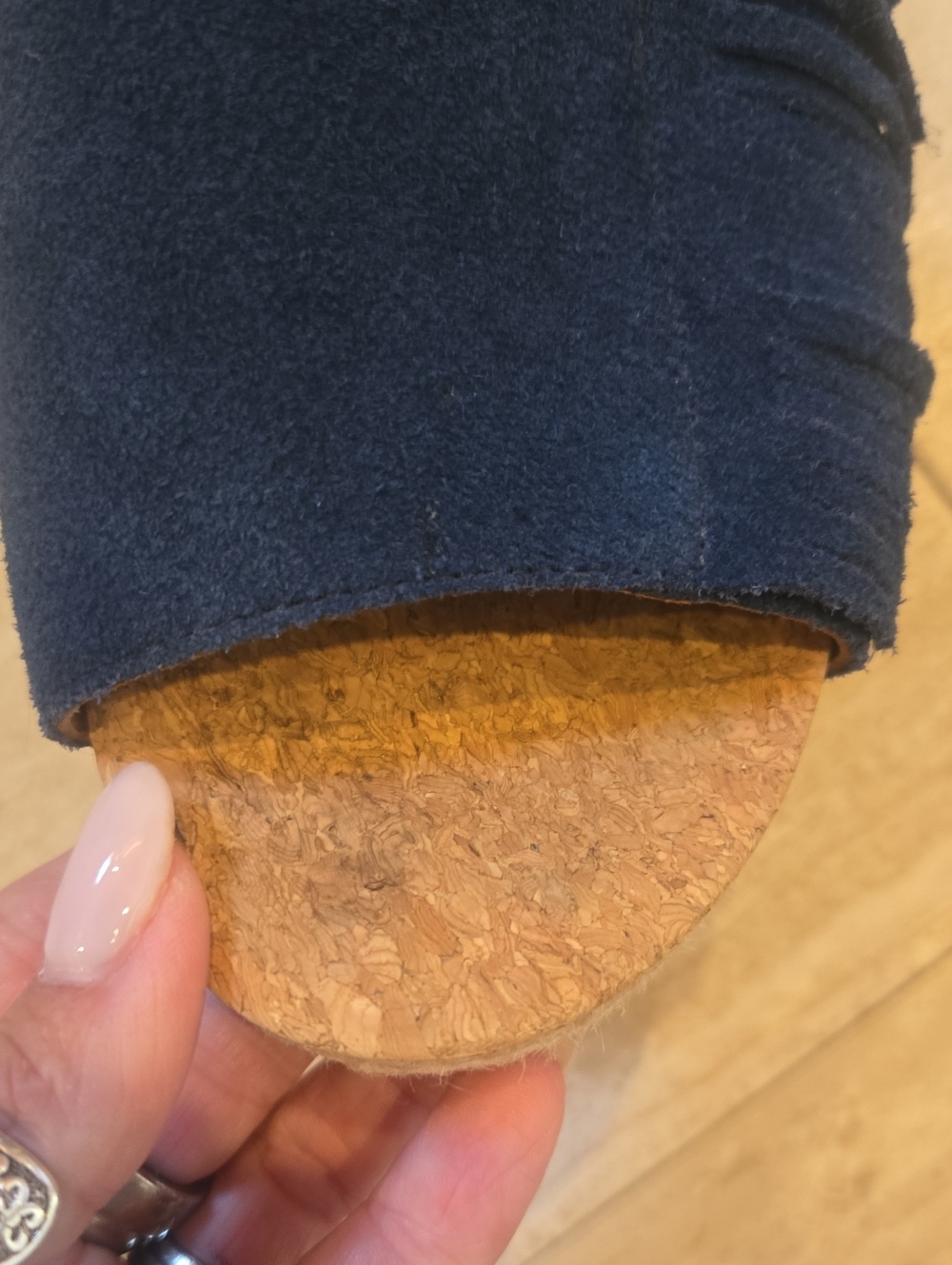 UGG Danes Navy Blue Leather Suede Fringe Wedge Espadrille Sandals - Picture 3 of 14